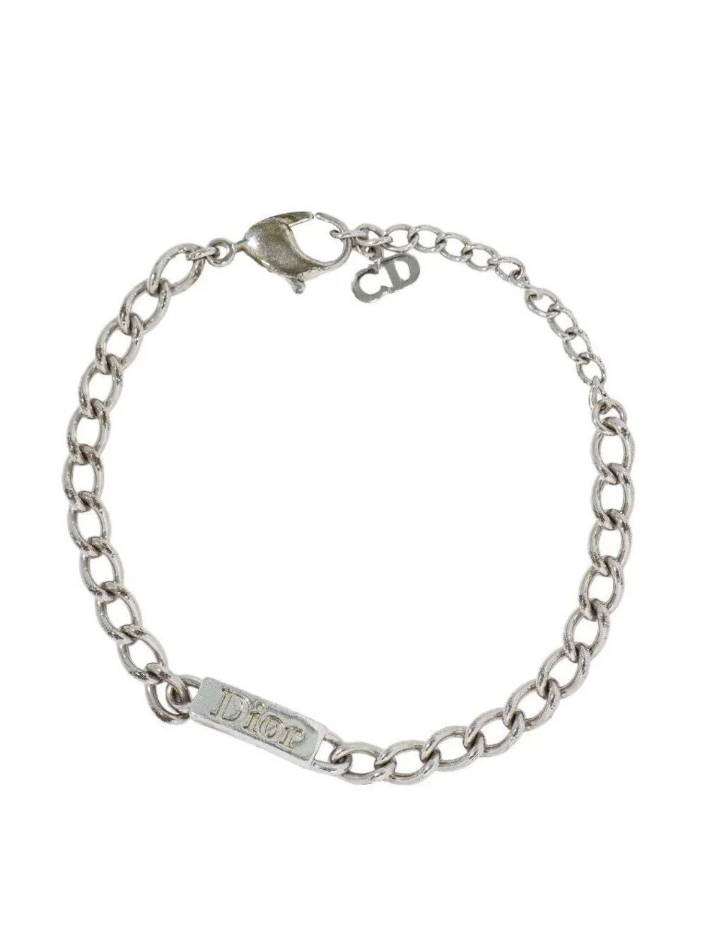 Dior Logo Plate Metal Bracelet Bangle Silver